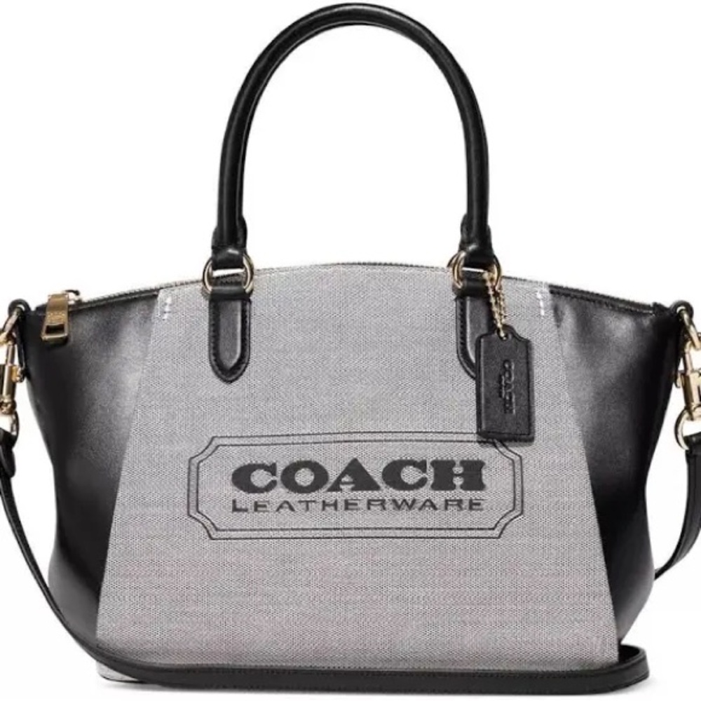 NWT Coach Elise Sachel Badge Jacquard Black and Gray Leatherware Women's Bag